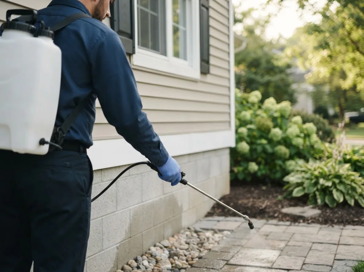 Pest control technician inspecting a home in Flat Top, WV